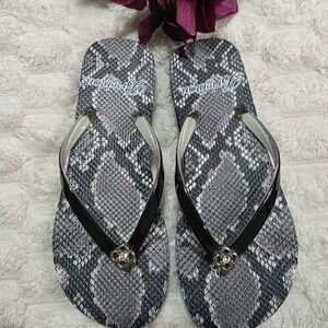 Brighton Black and Gray Snake Print Slippers